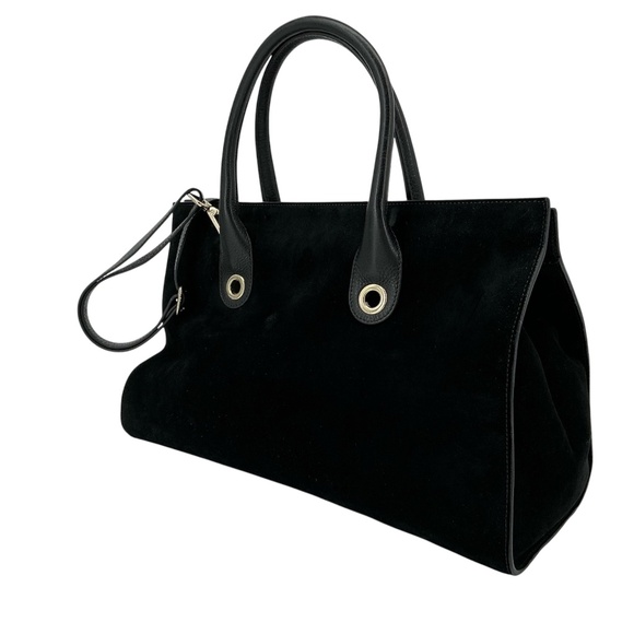Jimmy Choo Riley Tote – Black Suede with Leather Handles - Picture 3 of 10